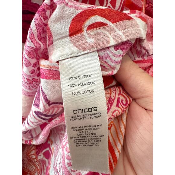 CHICO’S Bright Seashell Button Down Shirt Cotton Collared Blouse | Size 2 Large - Picture 6 of 7